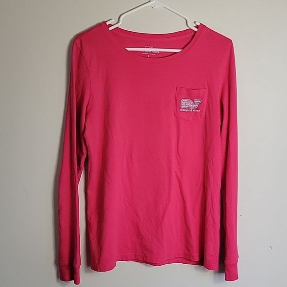 Vineyard Vines Spellout Hot Pink Long Sleeve Crew Neck Tee Sz S - Picture 2 of 7